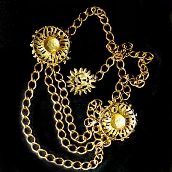 Vtg Gold Tone Festooned Chain Sun Belt - Picture 8 of 9